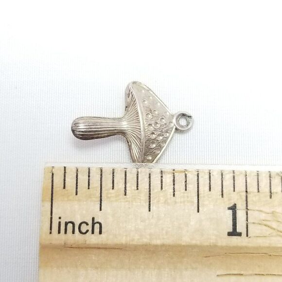 Vintage Tiny Mushroom Shape Charm Pendant, Silver Tone, Little Fungi, Estate - Picture 3 of 5